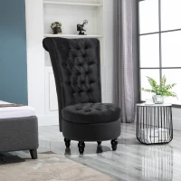 HomCom 45" Chesterfield Tufted High Back Velveteen Upholstered Accent Chair Couch for Livingroom Bedroom - Black(m-2)