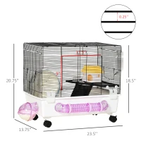 PawHut Hamster Cage, Gerbil Haven, Multi-storey Rodent House, Small Animal Habitats, Large Hide-out, w/ Water Bottle, Tubes, Excise Wheel, Food Dish, Ramp, Shower Room, White(m-3)