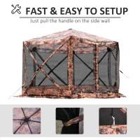 Outsunny 6-Sided Hexagon Pop Up Party Tent Gazebo with Mesh Netting Walls & Shaded Interior, 12' x 12', Camouflage(m-4)