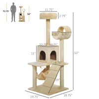 Pawhut Luxury 52Inch Cat Scratching Tree Condo Pet Bed Furniture Kitten Scratch Activity Center with HAMMOCK, Beige(m-3)