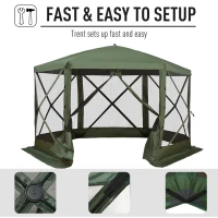 Outsunny 6-Sided Hexagon Pop Up Party Tent Gazebo with Mesh Netting Walls & Shaded Interior, 12' x 12', Green(m-5)