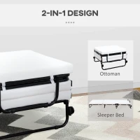HOMCOM Portable Folding Bed, Single Guest Bed Convertible Sleeper Ottoman with Wheels, Mattress for Bedroom & Office, White(m-5)