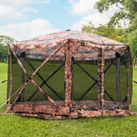 Outsunny 6-Sided Hexagon Pop Up Party Tent Gazebo with Mesh Netting Walls & Shaded Interior, 12' x 12', Camouflage(m-2)