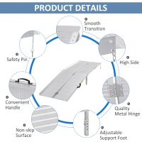 HOMCOM 8' Foldable Handicap Ramp for Home, Steps, Doorways, Aluminum Portable Wheelchair Ramp, Textured Threshold Ramp, Silver(m-6)