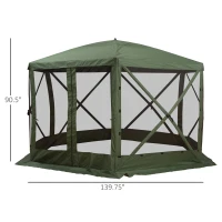 Outsunny 6-Sided Hexagon Pop Up Party Tent Gazebo with Mesh Netting Walls & Shaded Interior, 12' x 12', Green(m-3)