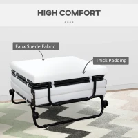 HOMCOM Portable Folding Bed, Single Guest Bed Convertible Sleeper Ottoman with Wheels, Mattress for Bedroom & Office, White(m-4)