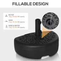 Outsunny Half Round Umbrella Base Fillable Patio Umbrella Stand Holder for Lawn, Deck, Backyard, Garden, 40 lb Water or 46 lb Sand, Black(m-5)