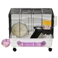 PawHut Hamster Cage, Gerbil Haven, Multi-storey Rodent House, Small Animal Habitats, Large Hide-out, w/ Water Bottle, Tubes, Excise Wheel, Food Dish, Ramp, Shower Room, White(m-12)