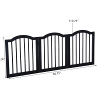 Pawhut Wooden Dog Gate Stepover Panel  Indoor Foldable Pet Fence Folding Safety Barrier (Black)(m-3)