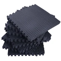 Soozier Interlocking Exercise Foam Mat, 3/8" Thick EVA Tiles with Leaves Pattern & Black Diamond Plate, 23.5" x 23.5"/209 sq ft(m-8)