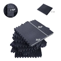 Soozier Interlocking Exercise Foam Mat, 3/8" Thick EVA Tiles with Leaves Pattern & Black Diamond Plate, 23.5" x 23.5"/209 sq ft(m-3)