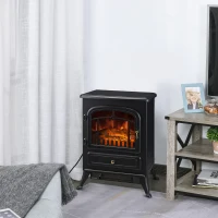 HOMCOM 16" 1500W Compact Freestanding Electric Wood Stove Fireplace Heater With Realistic Flames - Black(m-9)