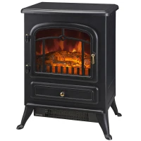 HOMCOM 16" 1500W Compact Freestanding Electric Wood Stove Fireplace Heater With Realistic Flames - Black(m-1)