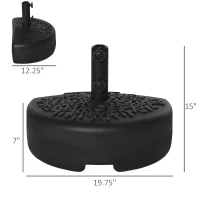 Outsunny Half Round Umbrella Base Fillable Patio Umbrella Stand Holder for Lawn, Deck, Backyard, Garden, 40 lb Water or 46 lb Sand, Black(m-3)