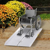 HOMCOM 3' Foldable Handicap Ramp for Home, Steps, Doorways, Aluminum Portable Wheelchair Ramp, Textured Threshold Ramp, Silver(m-2)