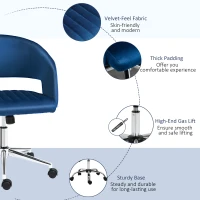 Vinsetto Office Chair Upholstered Open Back Velvet Fabric Swivel Computer Desk Chair with Arms and Adjustable Height, Blue(m-7)