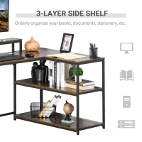 HOMCOM L-Shaped Computer Desk Home Office Corner Desk Study Workstation Table with Storage Shelves Cable Grommet, Rustic Brown(m-6)
