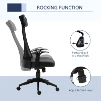 Vinsetto Office Chair Executive Mesh Faux Leather High Back Swivel Computer Desk Chair for with Arm, Wheels, Black(m-5)