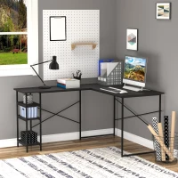 HOMCOM L-Shaped Home Office Desk Corner PC Table Computer Workstation with Storage Shelf, Cord Holes, Black(m-1)