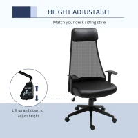 Vinsetto Office Chair Executive Mesh Faux Leather High Back Swivel Computer Desk Chair for with Arm, Wheels, Black(m-4)
