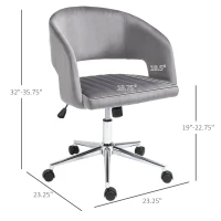 Vinsetto Office Chair Upholstered Open Back Velvet Fabric Swivel Computer Desk Chair with Arms and Adjustable Height, Grey(m-3)