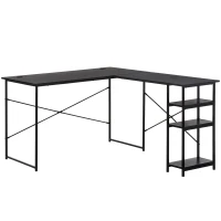HOMCOM L-Shaped Home Office Desk Corner PC Table Computer Workstation with Storage Shelf, Cord Holes, Black(m-2)