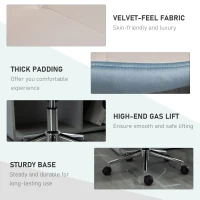 Vinsetto Office Chair Velvet Fabric Leisure Chair Rocking Armless Task Chair with Swivel Wheels Soft Seat Computer Chair for office Work Vanity Table Chair(m-7)