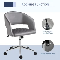 Vinsetto Office Chair Upholstered Open Back Velvet Fabric Swivel Computer Desk Chair with Arms and Adjustable Height, Grey(m-6)
