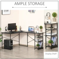 HOMCOM L-Shaped Home Office Desk Corner PC Table Computer Workstation with Storage Shelf, Cord Holes, Black(m-4)
