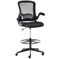 Vinsetto Tall Drafting Desk Chair Office Mesh Standing Chair with Foot Ring, Flip-up Arm, 360° Swivel Wheels, Black(m-2)