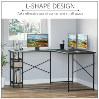 HOMCOM L-Shaped Home Office Desk Corner PC Table Computer Workstation with Storage Shelf, Cord Holes, Black(m-6)