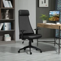 Vinsetto Office Chair Executive Mesh Faux Leather High Back Swivel Computer Desk Chair for with Arm, Wheels, Black(m-1)