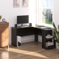HOMCOM L-Shaped Desk, Computer Corner Desk, PC Table with 2 Storage Shelves, Home Office Workstation, Brown(m-4)