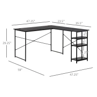 HOMCOM L-Shaped Home Office Desk Corner PC Table Computer Workstation with Storage Shelf, Cord Holes, Black(m-3)
