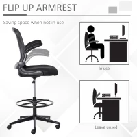 Vinsetto Tall Drafting Desk Chair Office Mesh Standing Chair with Foot Ring, Flip-up Arm, 360° Swivel Wheels, Black(m-6)