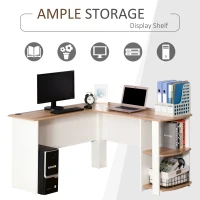 HOMCOM L-Shaped Corner Computer Desk Wood PC Workstation Laptop Table with 2 Storage Shelves Space Saving Home Office Walnut Brown(m-4)