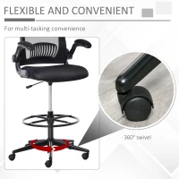 Vinsetto Tall Drafting Desk Chair Office Mesh Standing Chair with Foot Ring, Flip-up Arm, 360° Swivel Wheels, Black(m-8)