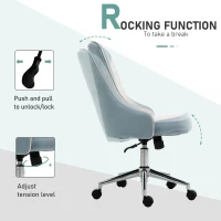 Vinsetto Office Chair Velvet Fabric Leisure Chair Rocking Armless Task Chair with Swivel Wheels Soft Seat Computer Chair for office Work Vanity Table Chair(m-5)