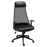 Vinsetto Office Chair Executive Mesh Faux Leather High Back Swivel Computer Desk Chair for with Arm, Wheels, Black(m-2)