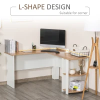 HOMCOM L-Shaped Corner Computer Desk Wood PC Workstation Laptop Table with 2 Storage Shelves Space Saving Home Office Walnut Brown(m-5)