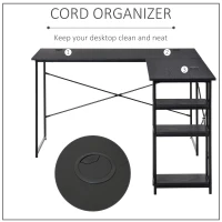 HOMCOM L-Shaped Home Office Desk Corner PC Table Computer Workstation with Storage Shelf, Cord Holes, Black(m-5)