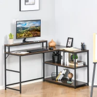 HOMCOM L-Shaped Computer Desk Home Office Corner Desk Study Workstation Table with Storage Shelves Cable Grommet, Rustic Brown(m-1)