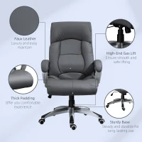 Vinsetto High Back Office Chair Swivel Executive PU Leather Chair, with Adjustable Height, Deep Grey(m-7)