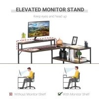 HOMCOM L-Shaped Computer Desk Home Office Corner Desk Study Workstation Table with Storage Shelves Cable Grommet, Rustic Brown(m-5)
