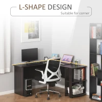 HOMCOM L-Shaped Desk, Computer Corner Desk, PC Table with 2 Storage Shelves, Home Office Workstation, Brown(m-5)
