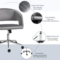 Vinsetto Office Chair Upholstered Open Back Velvet Fabric Swivel Computer Desk Chair with Arms and Adjustable Height, Grey(m-7)