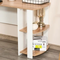 HOMCOM L-Shaped Corner Computer Desk Wood PC Workstation Laptop Table with 2 Storage Shelves Space Saving Home Office Walnut Brown(m-9)