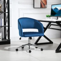 Vinsetto Office Chair Upholstered Open Back Velvet Fabric Swivel Computer Desk Chair with Arms and Adjustable Height, Blue(m-1)