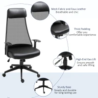 Vinsetto Office Chair Executive Mesh Faux Leather High Back Swivel Computer Desk Chair for with Arm, Wheels, Black(m-7)