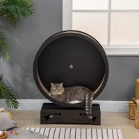 PawHut Round Hamster-Wheel Style Cat Exercise Wheel with Carpet Runway, Wooden Sisal-Covered with Unique Design Grey Brown(m-2)